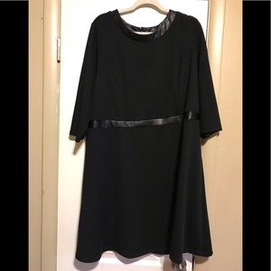 Black Ponte Knit Dress with Faux Leather Trim